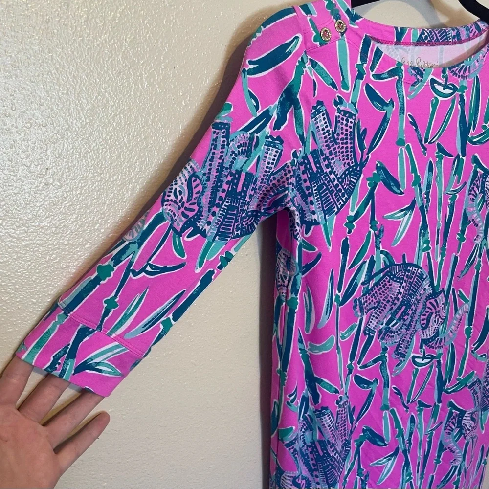 Lilly Pulitzer Girls Sophie Dress Mandevilla Pink Extra Lucky Elephant - Picture 2 of 8